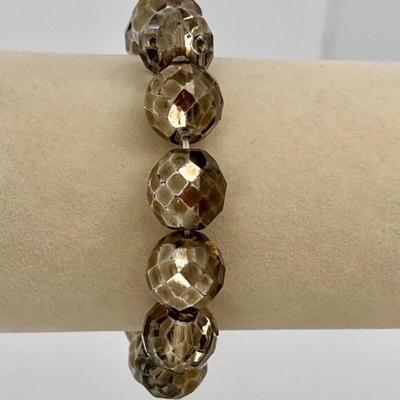 Faceted Czech Glass Fire Polished Gray Gold Crystal Chunky Bead Stretch Bracelet - Picture 3 of 16